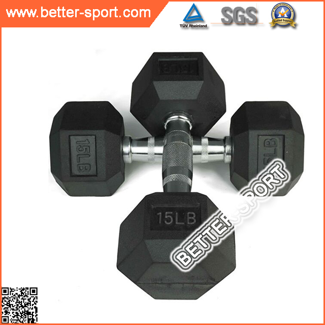 Black Hexagon Rubber Dumbbell